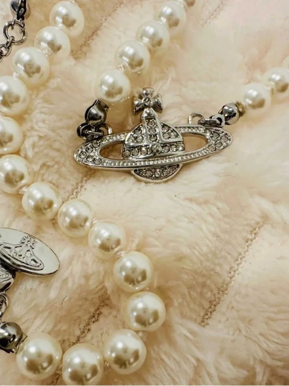 VIVIENNE WESTWOOD PEARL ORB CHOKER SILVER NECKLACE - FULL SET BOX POUCH OS - Picture 5 of 8